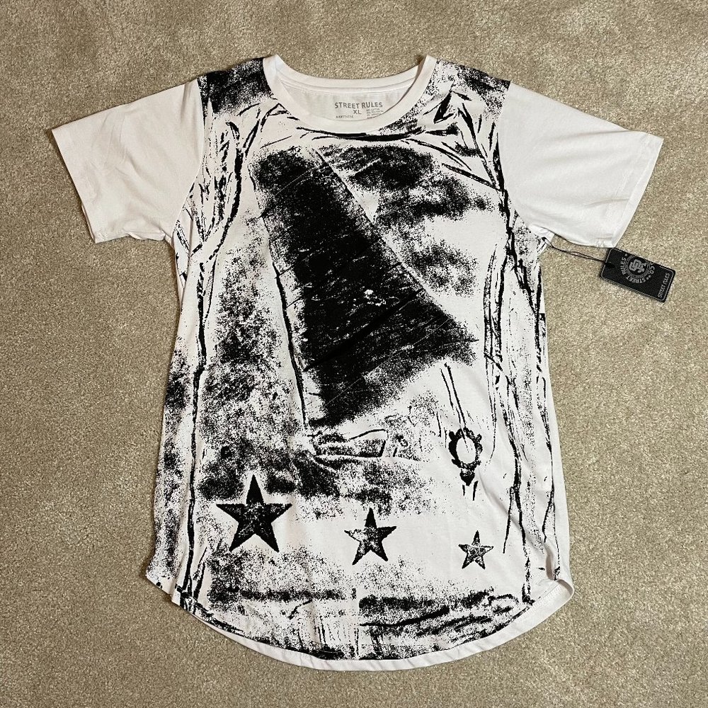 Women's Street Rules XL  Black/White T-Shirt with front slits